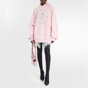 NWT Balenciaga logo-print cotton hoodie light pink